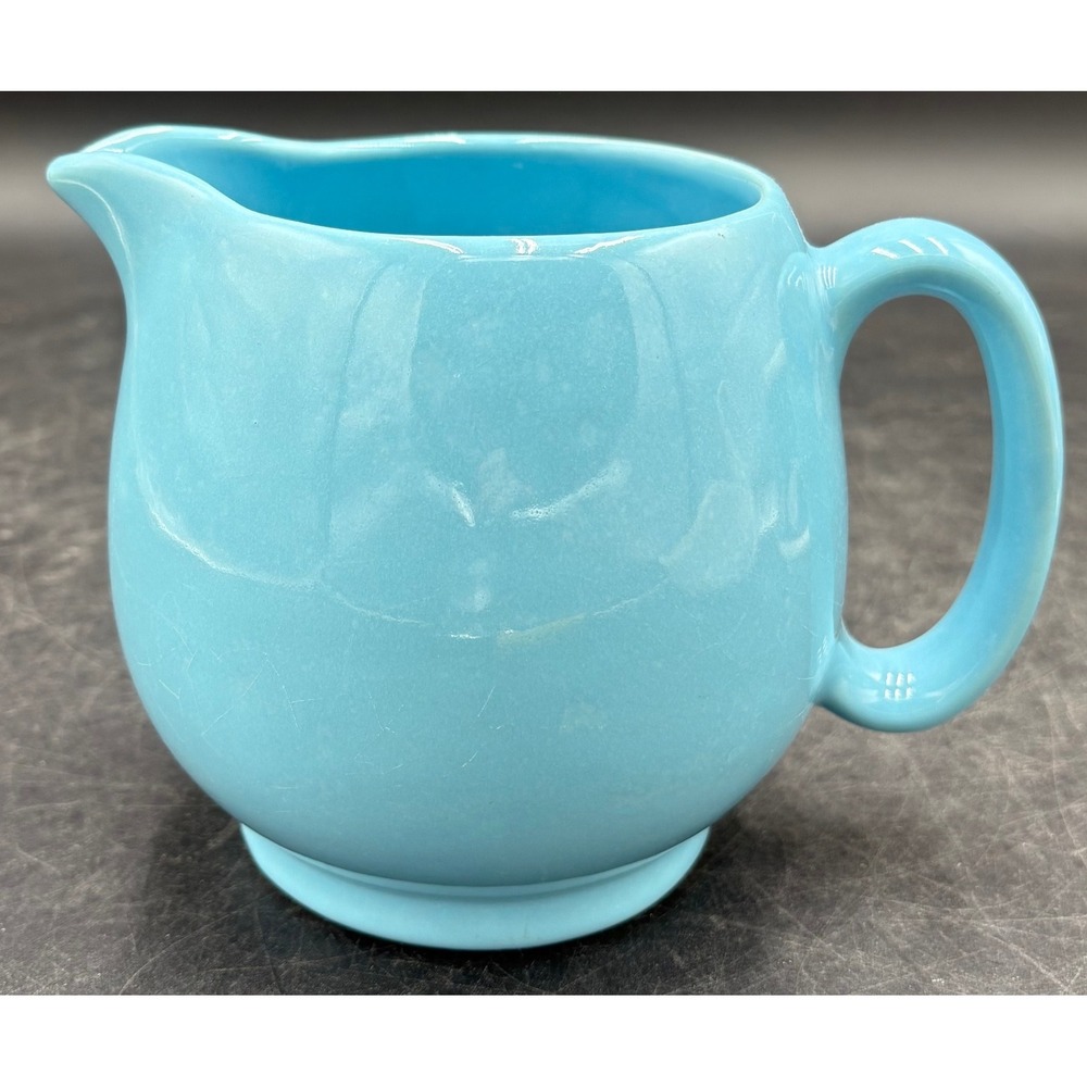 Vintage Sky Blue Ceramic Creamer Pitcher Mid Century Modern Style Pottery